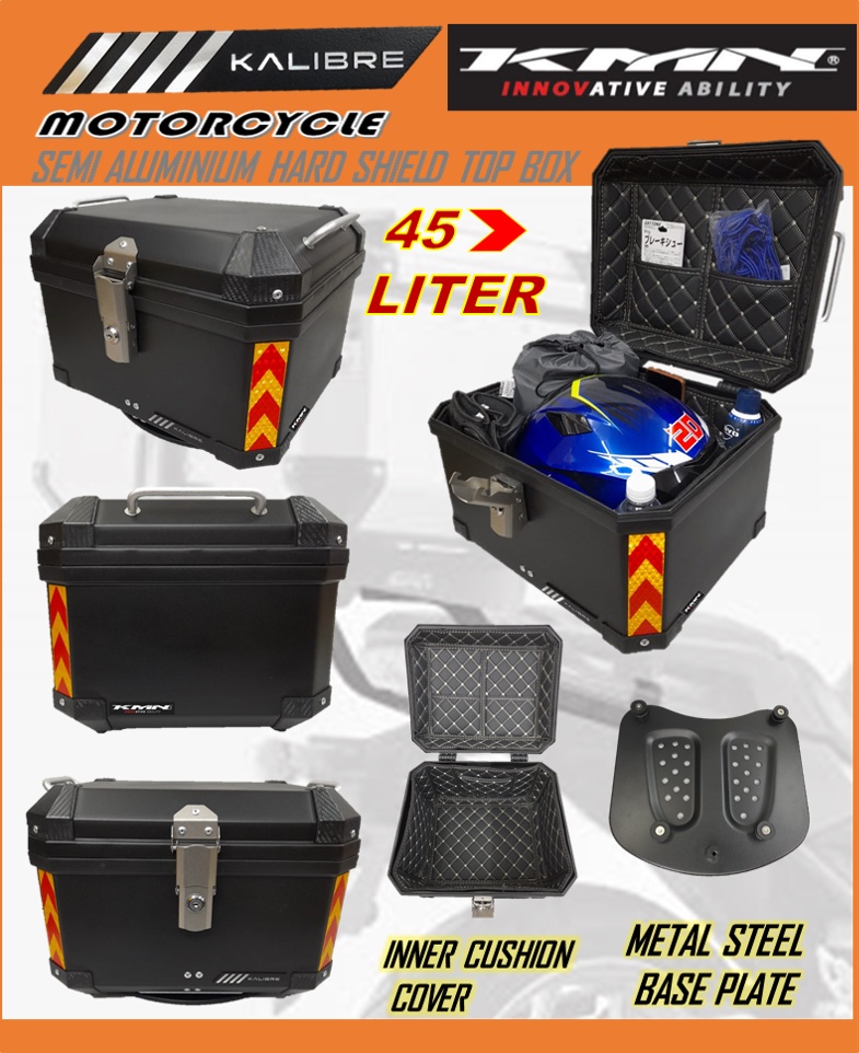 MODENAS SEMI ALUMINIUM WATERPPROOF TOP BOX 45LITER MOTORCYCLE HARD ...