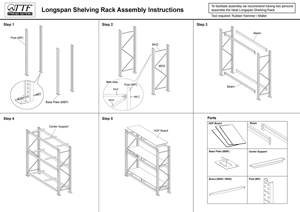 Ttf Rack™️ (ihb) Ideal Longspan Shelving Rack (h)240-270cm 12mm Hdf 