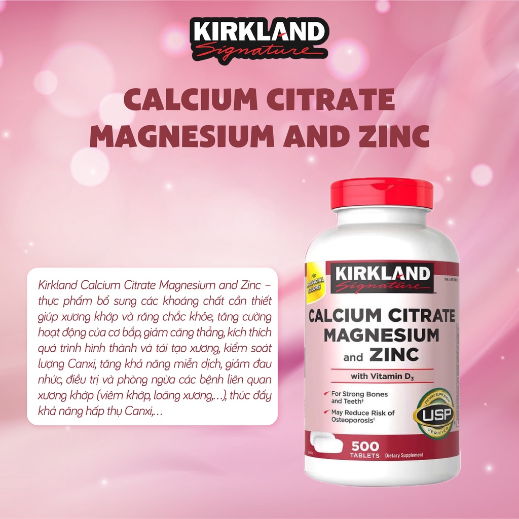 Kirkland Signature Calcium Citrate Magnesium And Zinc 500mg 500 tablets
