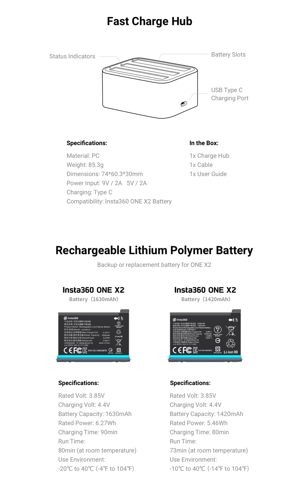 Li-Ion Akku 3,85V 1700mAh Für Insta360 ONE X2