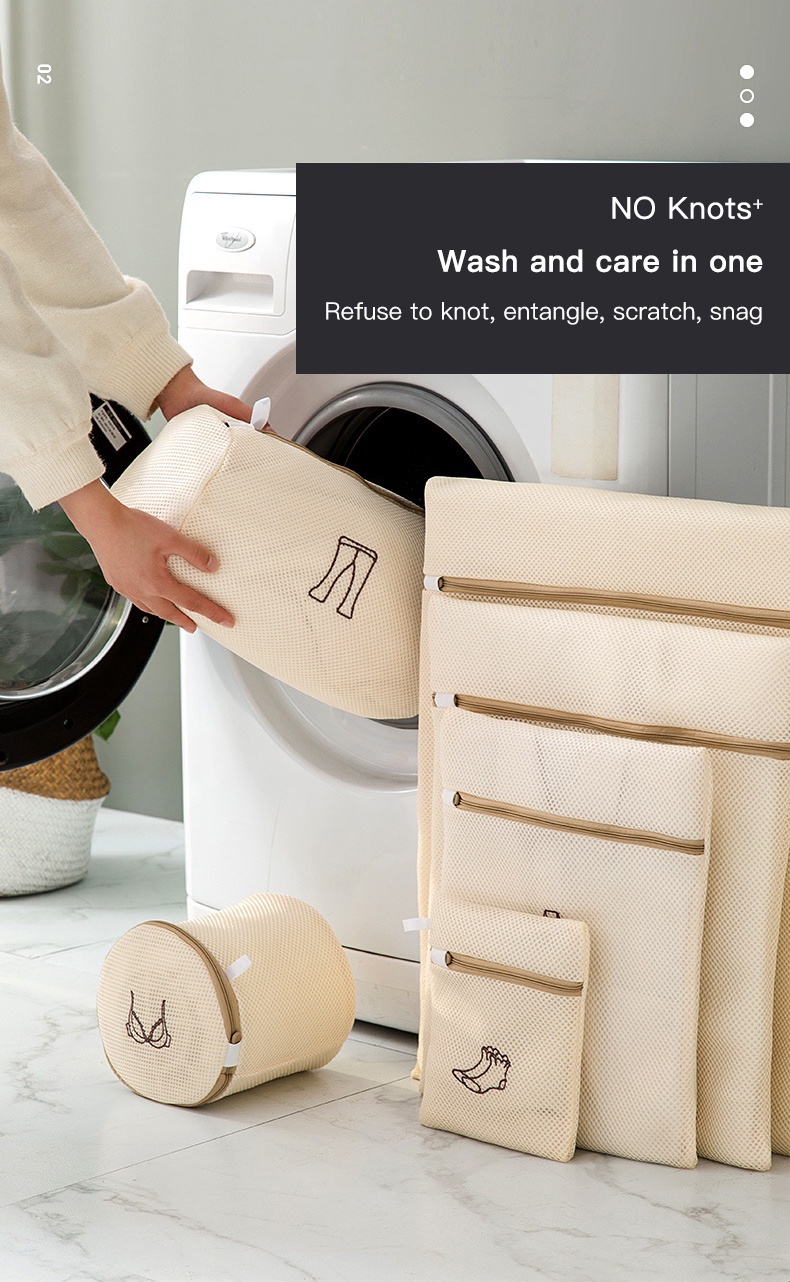 Beige Clothes Mesh Laundry Bag Baby Clothes Washing Bag Thickened
