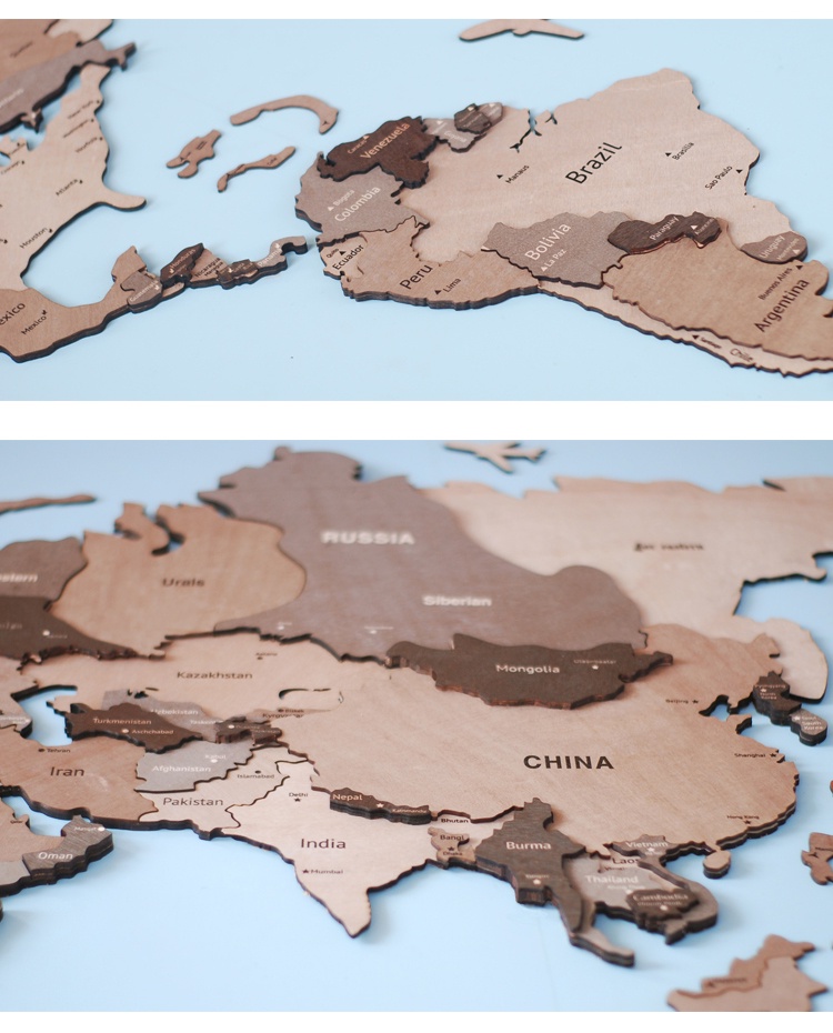 Wooden World Map Decor Wall Decoration Home Cafe Office Solid Wood ...