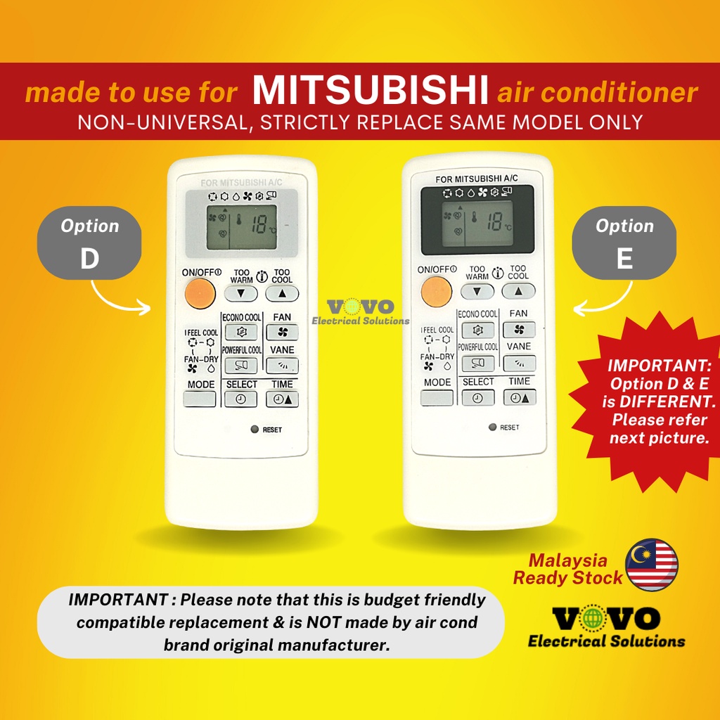 MITSUBISHI OEM Air Cond Replacement Remote Control [FOC Battery ...