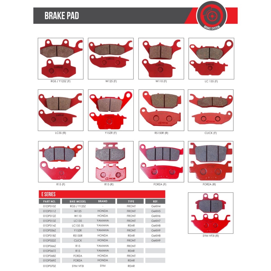 RCB E SERIES DISC BRAKE PAD LC135 Y15ZR Y16ZR VF3I RS150 RSX SRLZ 125ZR ...