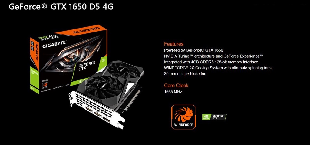 GIGABYTE Geforce GTX 1650 D5 4GB GDDR5 Graphic Card GV N1650D5