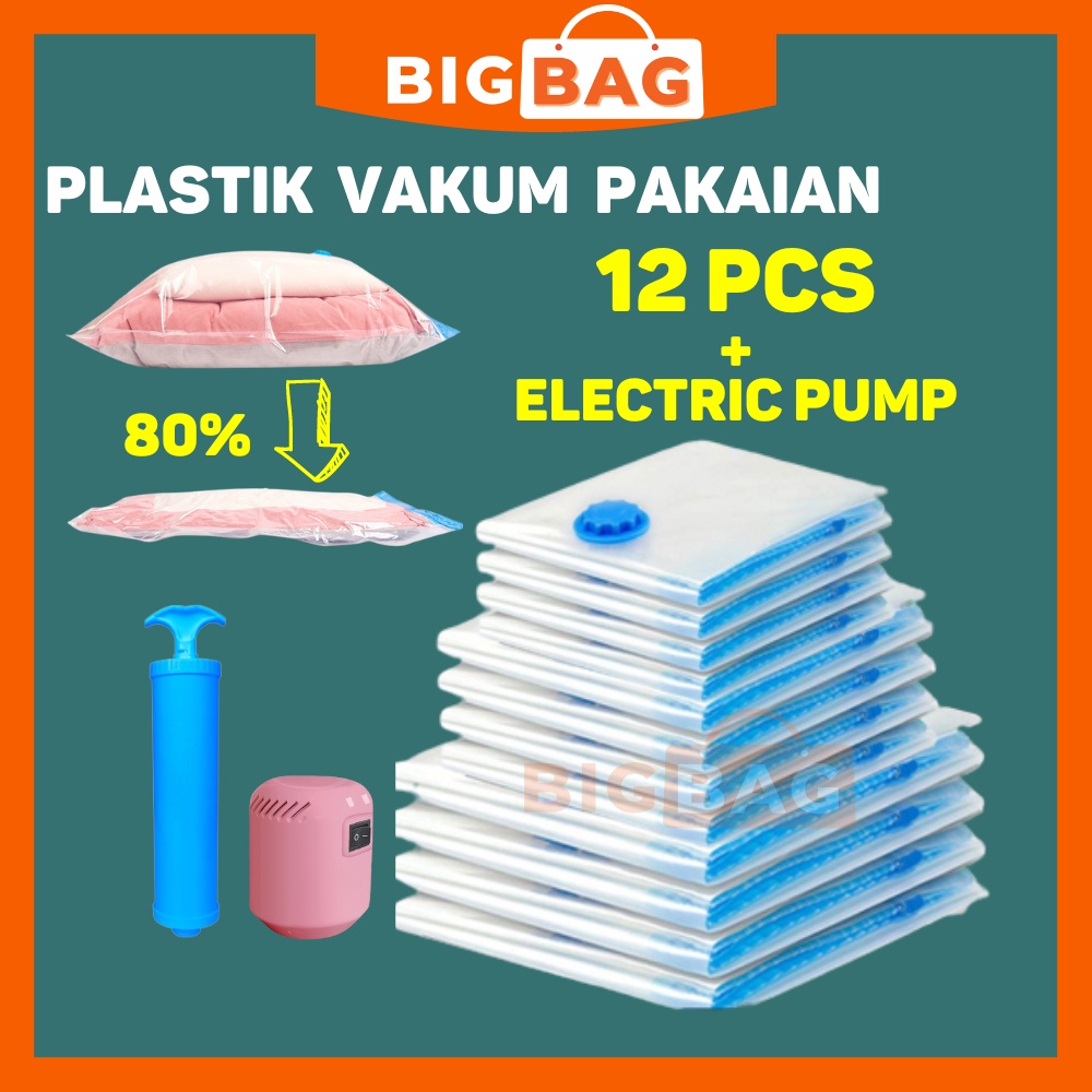 12PCS Vacuum Compressed Space Saving Storage Bags with Hand Pump  50*70cm/60*80cm/70*100cm