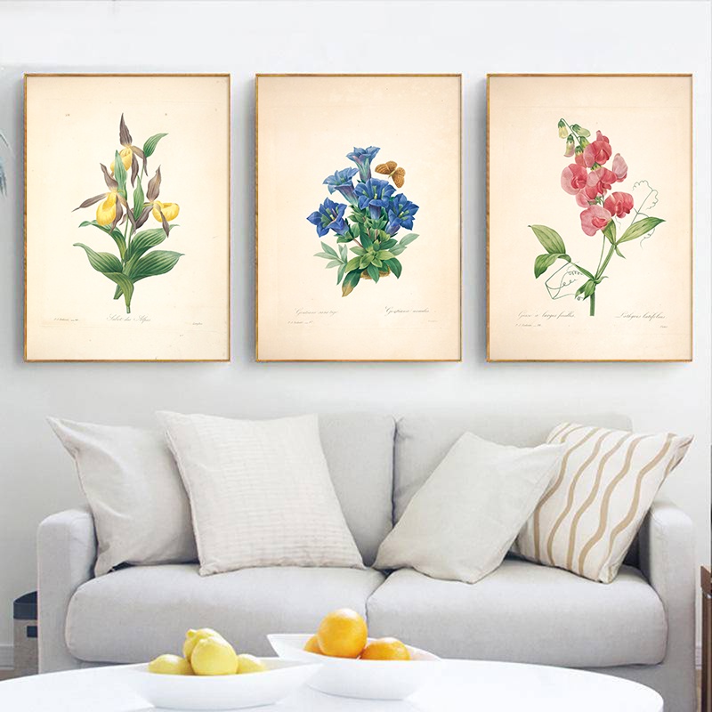 Vintage Botanical Poster Floral Canvas Painting Simple Wall Art Prints ...