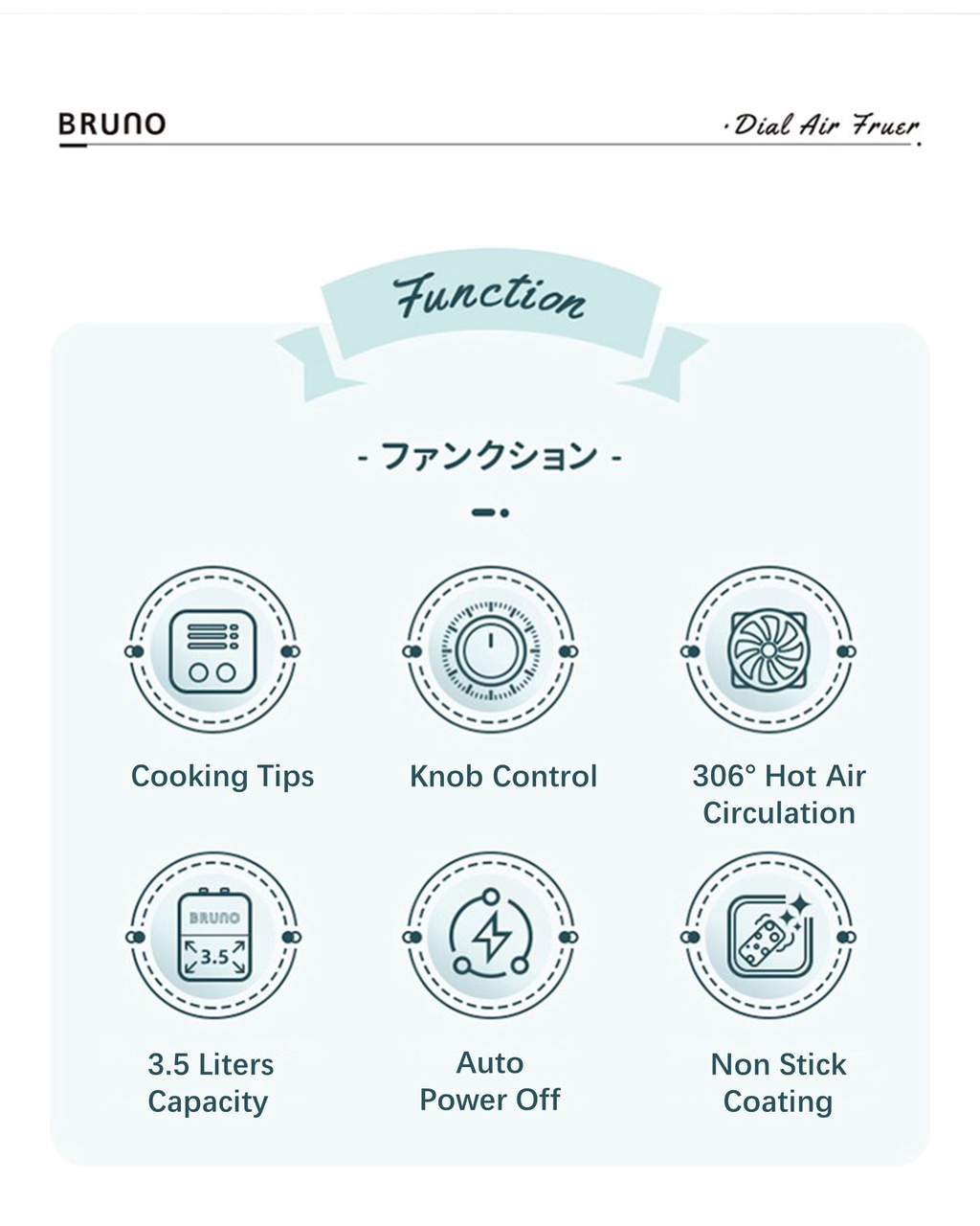 Japan Bruno Upgrade Air Fryer(3.5L) Cute Oil-free Electric Fryer Auto  Multi-Functions Smart Fryer Oven BZK-KZ03