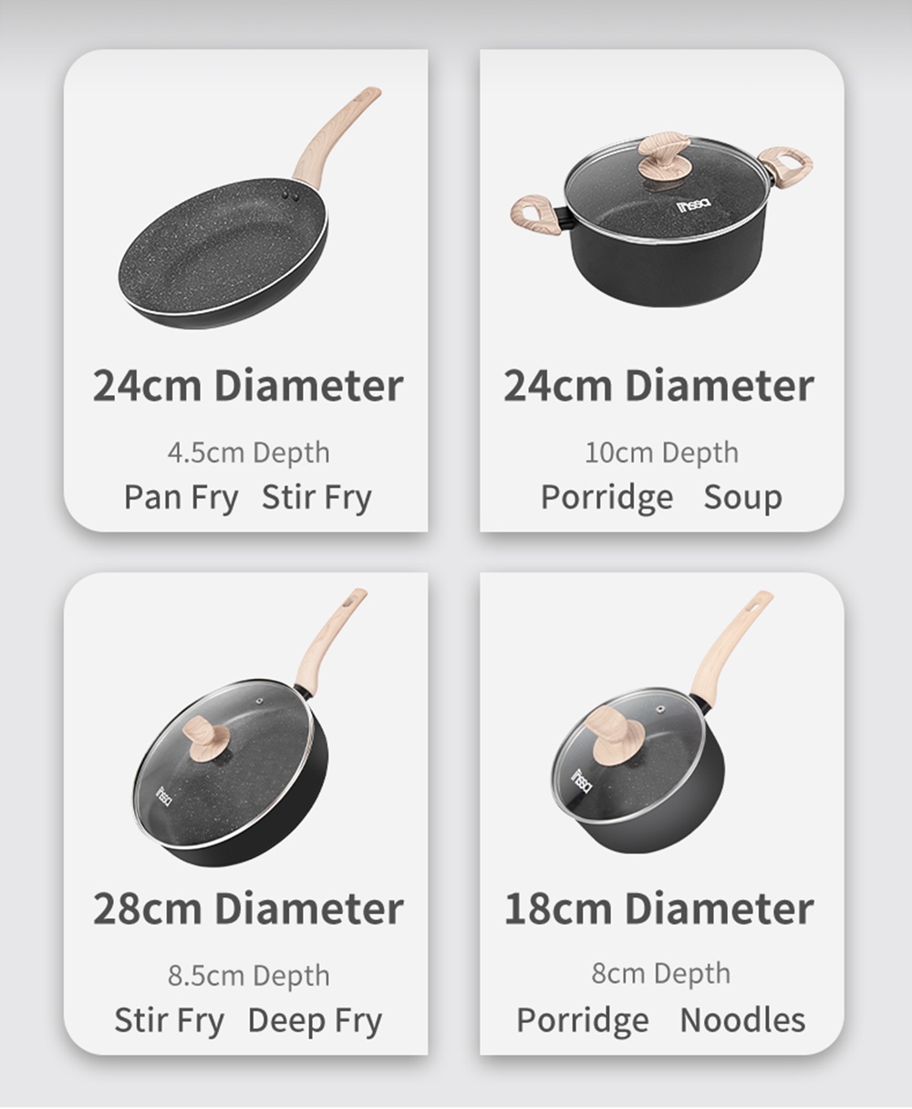 Simplus 24cm Fry Pan/24cm Soup Pot/28cm Wok/18cm Sauce Pot U.S. XYLAN