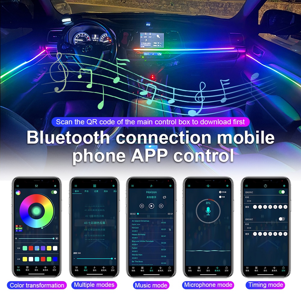 22 in 1 RGB Symphony Car Ambient Light Interior LED Acrylic Guide Fiber ...