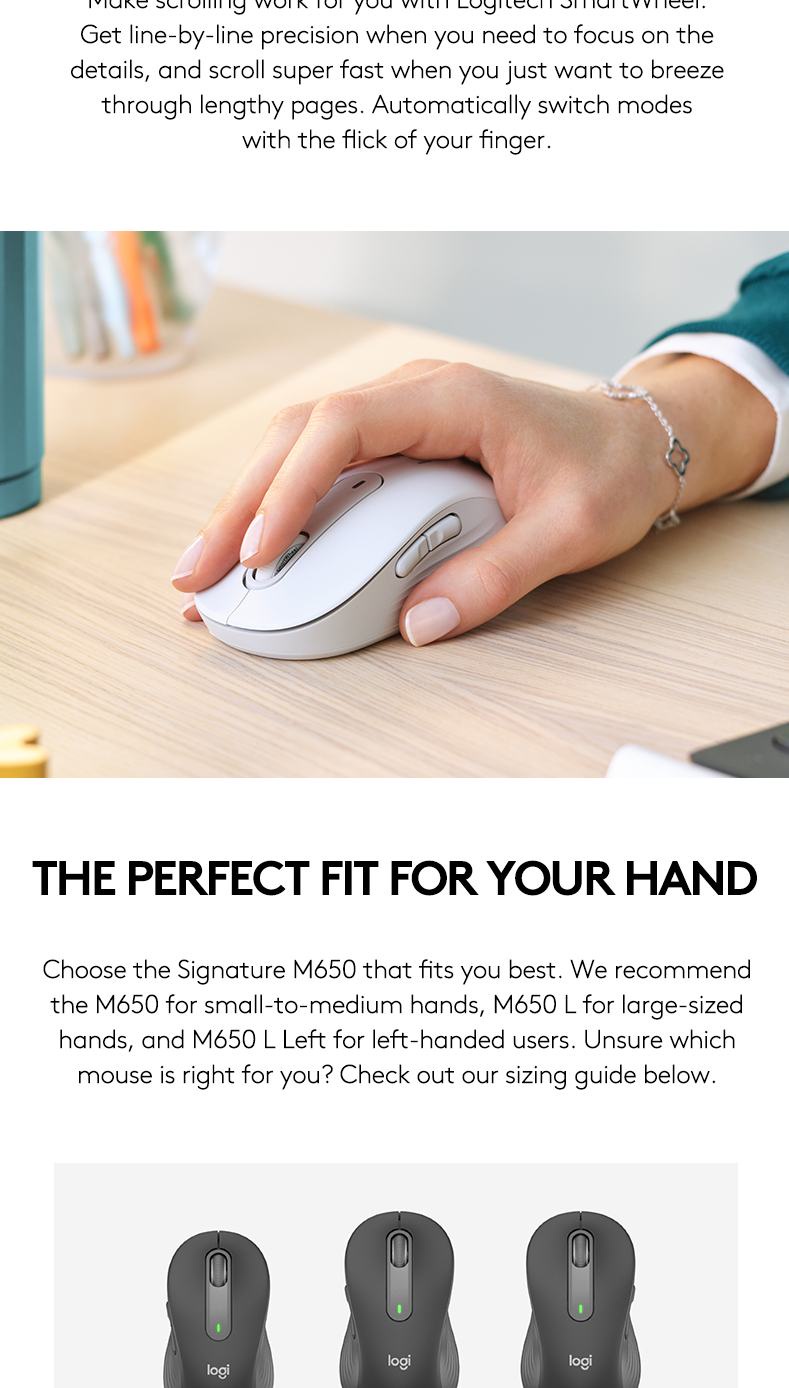 Logitech Signature M650 L Full Size Wireless Mouse - For Large Sized ...