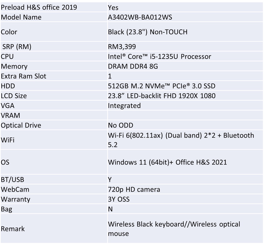 Asus A3 Series A3402 A3202 All In One Desktop Pc Dual Storage Design Wi Fi 6 Amd