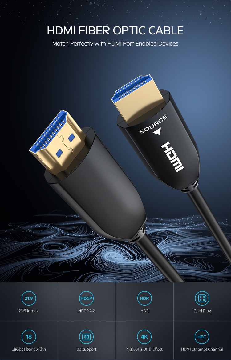 8K HDMI Fiber Optic Cable 50FT/15M, High Speed 48Gbps HDMI2.1 HD Cable -4K@120Hz 8K@60Hz, ARC, CEC, EDID, 3D, HDCP 2.2 & 2.3, HDR 10 Compatible With Roku TV/PS5/HDTV/Blu-ray - View #11