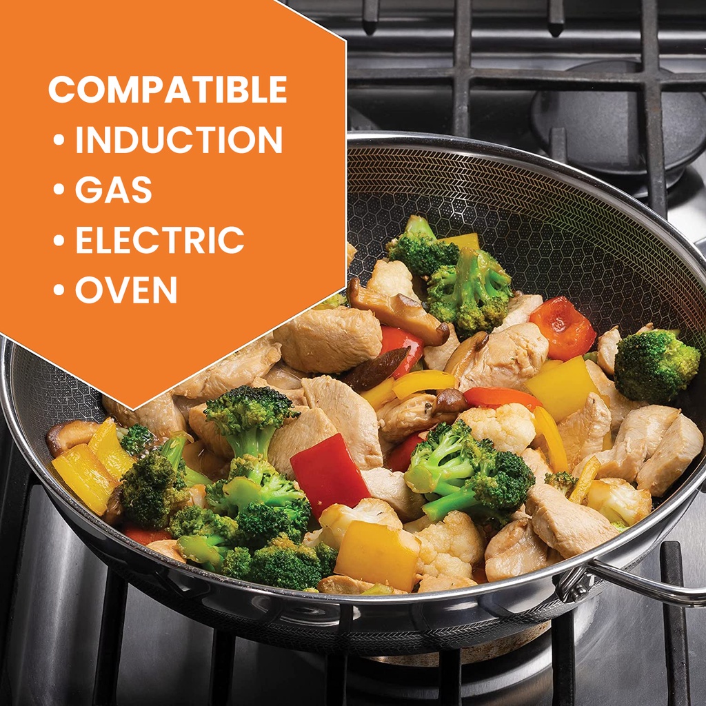 Russell Taylors 316 Stainless Steel Non Stick Honey Comb Wok Deep Fry