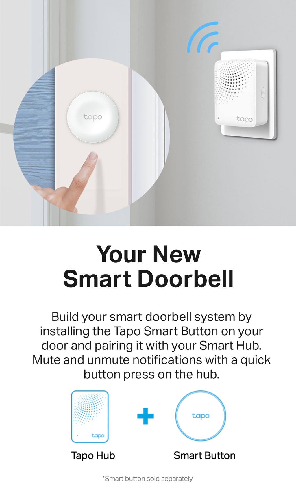 TP-Link Tapo Smart IoT Hub with Chime Tapo H100, T100, T110, T300, T310, T315, S200B, S200D, Smart Home Bundle