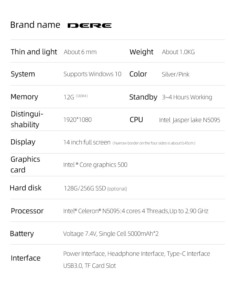 DERE Laptop V14s | 16GB RAM+1TB SSD | Windows 11 | 14.1 Inch FHD Screen ...