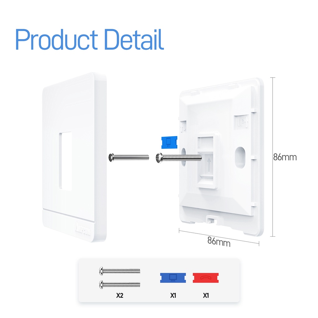 AMPCOM RJ11 RJ45 Faceplate Wall Networking Telephone Socket Outlet ...