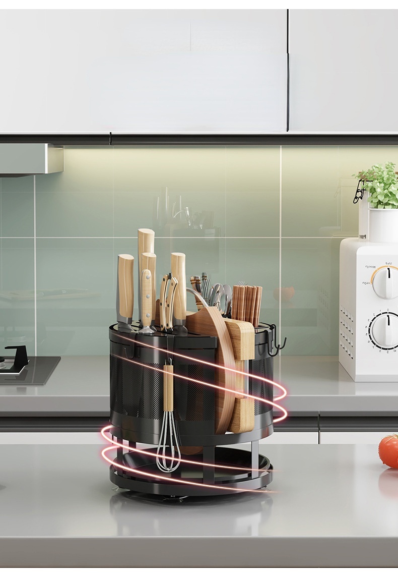 Oatsbasf Kitchen 360 Rotating Knife Rack Household Countertop No-Punch ...