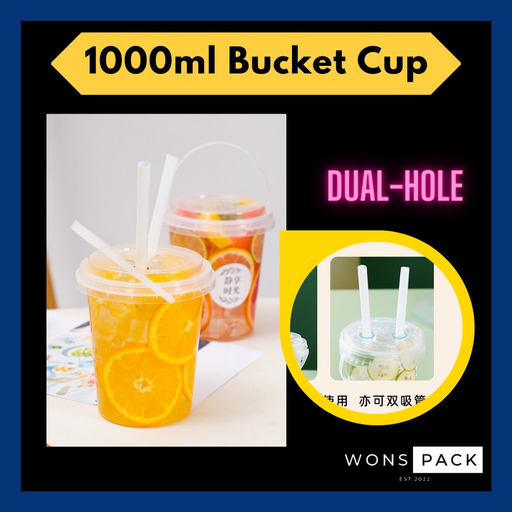 【WONSPACK】Disposable Portable Milk Tea Cup 1L/1000ml Hand-Carrying Milk ...