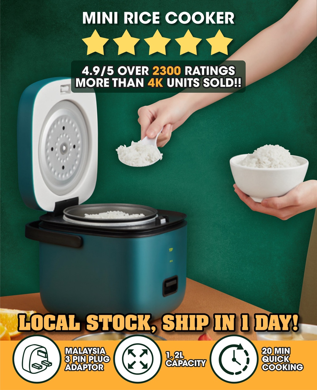 [MY Plug] 1.2L Mini Rice Cooker Periuk Nasi Elektrik Kecil Cooking Pot ...