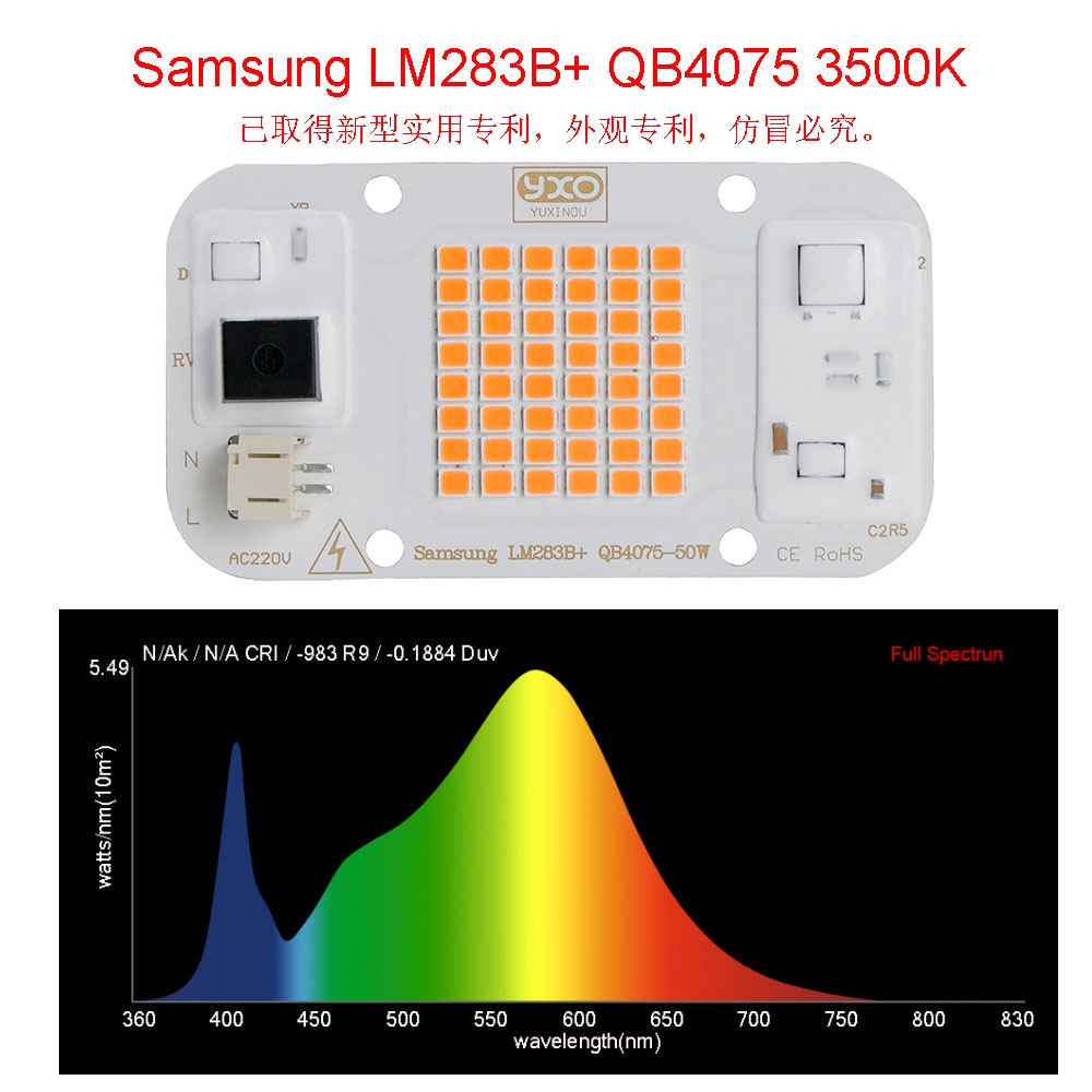 YXO Hydroponice AC 220V 20w 30w 50w Dob Cob LED Grow Light Chip Full ...