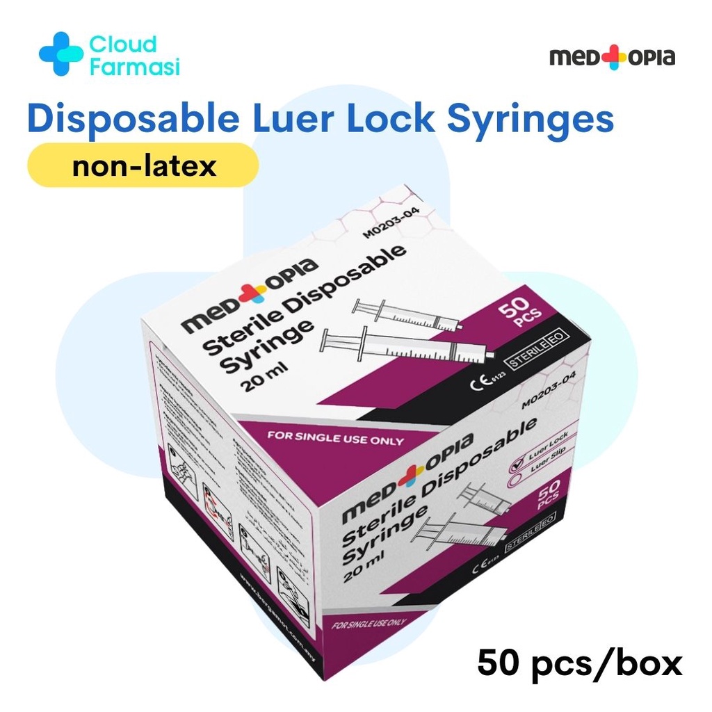 [Cloud Farmasi] Medtopia Syringe Luer Lock 20ml (without Needles) [[50 ...