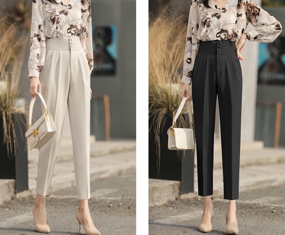 Fashion Women's Summer Cropped Suit Pants Aesthetic Hot Khaki Harem ...
