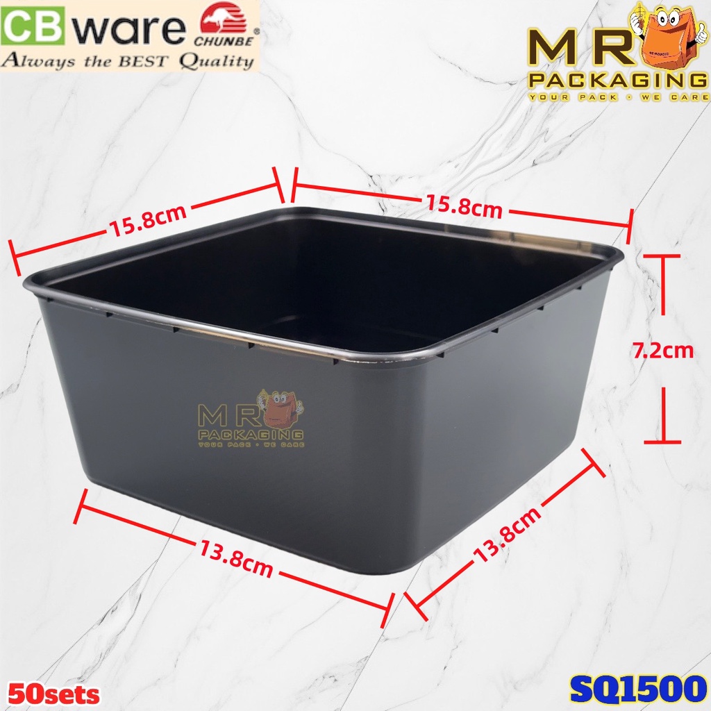 CBware SQ1500 Square Container & Lid [ 50sets± ] SQ 1500 ml Disposable ...