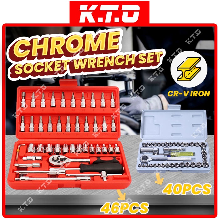 40PCS / 46PCS Chrome Vanadium Socket Wrench Set Box Ratchet Spanner Car