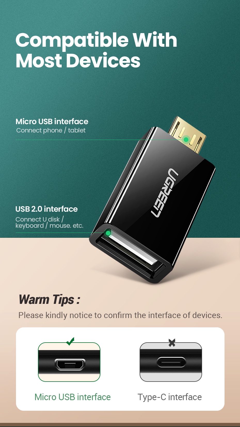 UGREEN Micro USB to USB 2.0 OTG Adapter Data Transfer OTG Game ...