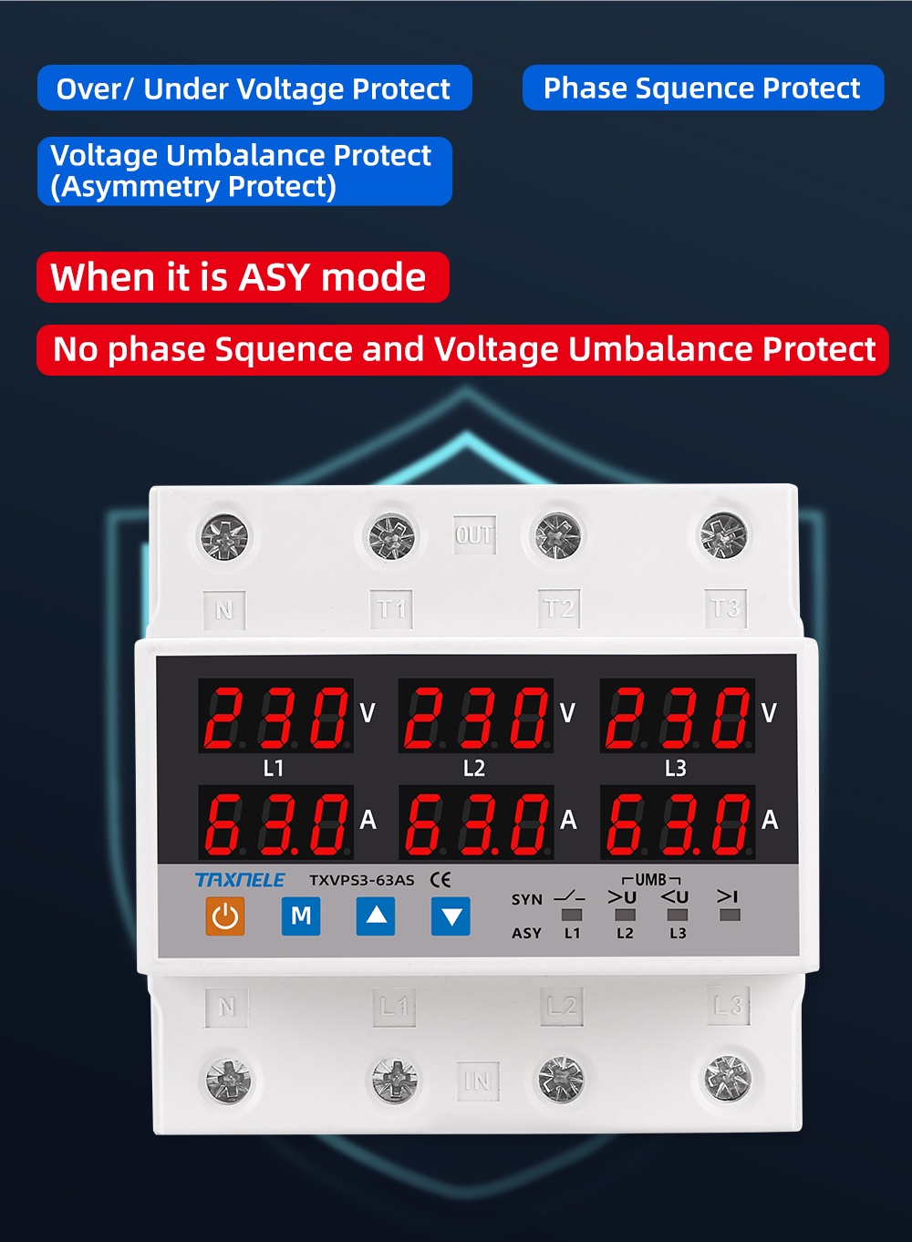 3 Phase 63A SYN ASYNC Synchronous Asynchronous Voltmeter Adjustable ...