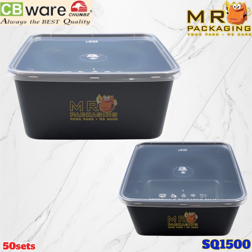 CBware SQ1500 Square Container & Lid [ 50sets± ] SQ 1500 ml Disposable ...