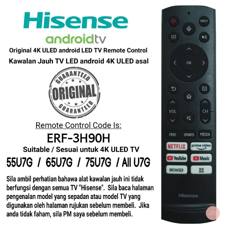 Hisense 4K ULED android TV Remote Control ERF-3H90H ( Original OR ...