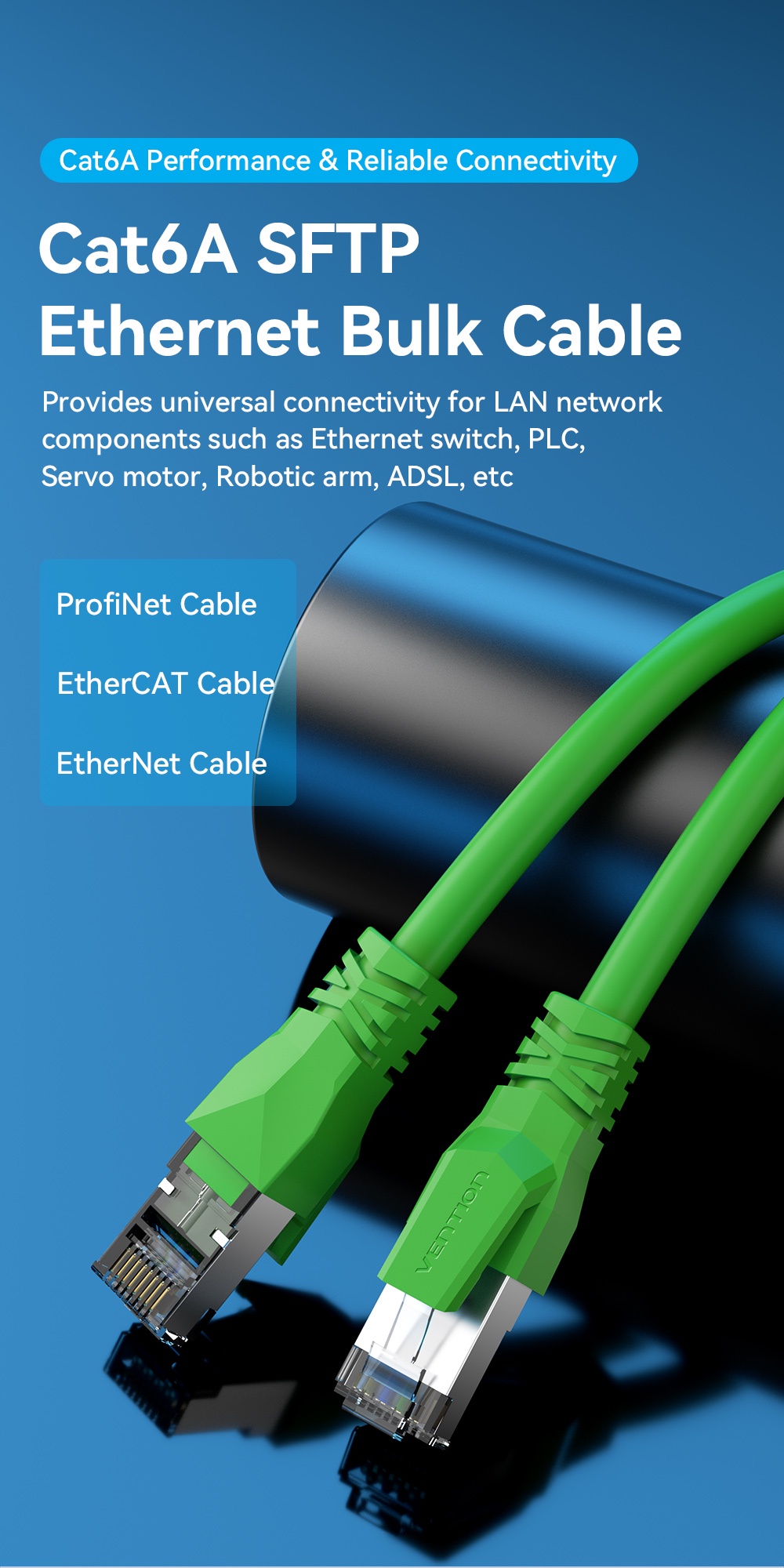 Vention Cat6A Bulk Ethernet Cable 10Gbps SFTP Cat 6A Patch Cord for ...