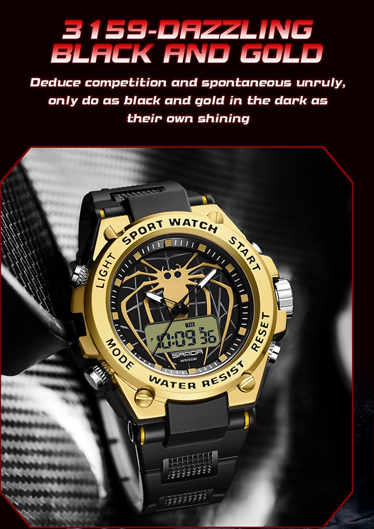 SANDA Spider Dial Multi-function Sports Waterproof Men's Watch