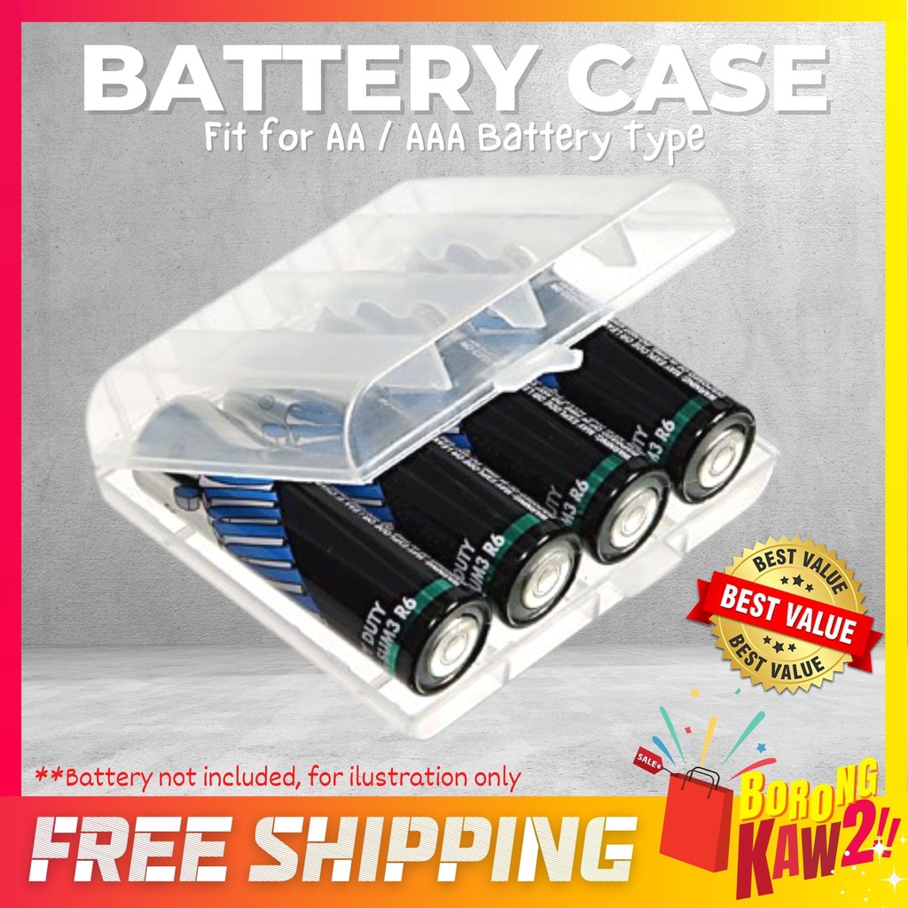 4 Slot Battery Cases for AA / AAA Plastic Casing Cover Box Safe Batt ...