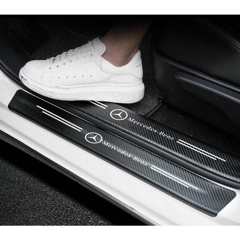 4pcs/set car door sill strip carbon fiber leather car logo door ...