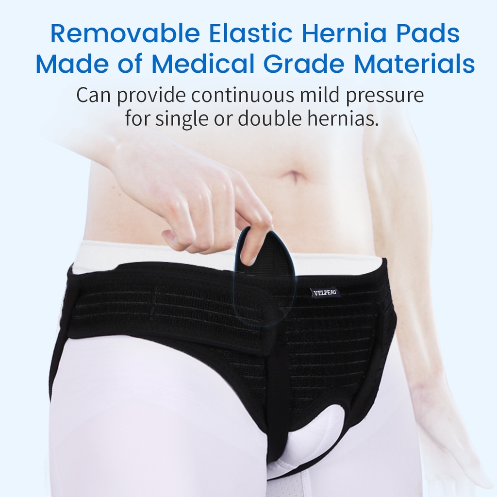VELPEAU Hernia Belt Truss Adjustable Hernia Belt Support for Single/Double  Inguinal with 2 Compression Pads for Men and Women