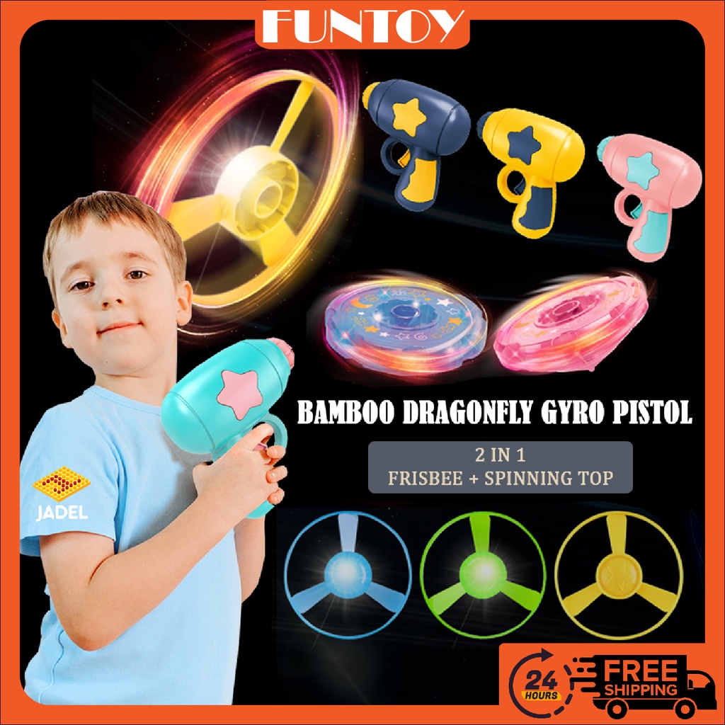 Bamboo Dragonfly Gyro Pistol Kids Toy LED Spinning Top Gun Outdoor Play