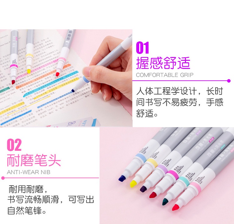 Erasable Fluorescent Double Headed Marker Students Hightlighter Pen ...