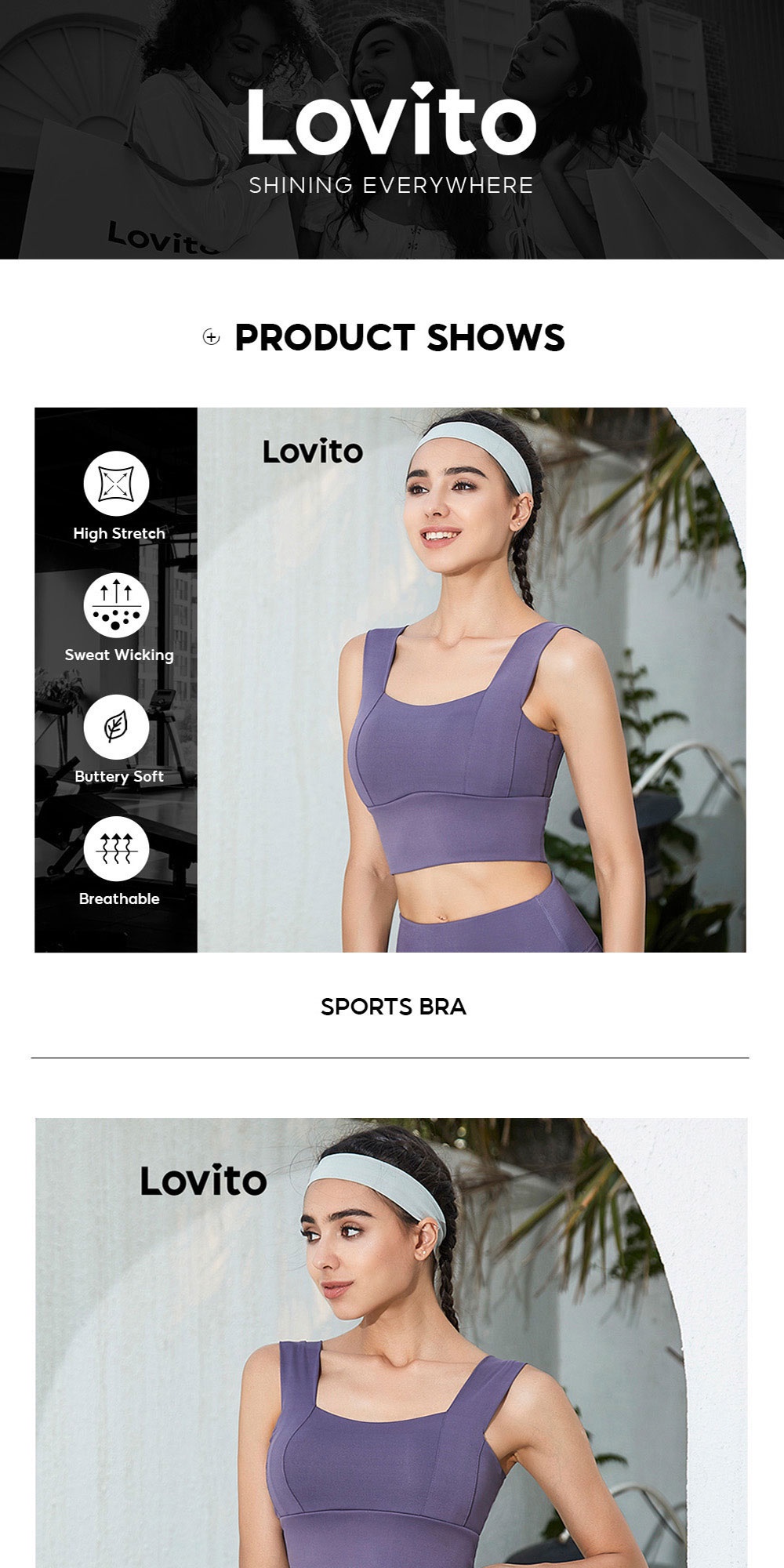Essential Item) Lovito Seamless Yoga Bra Plain Shockproof Sports