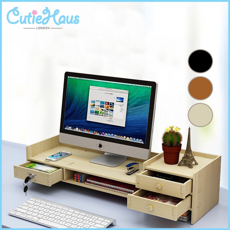 Cutiehaus Computer Monitor Booster Rack Wooden Office Desk Storage ...