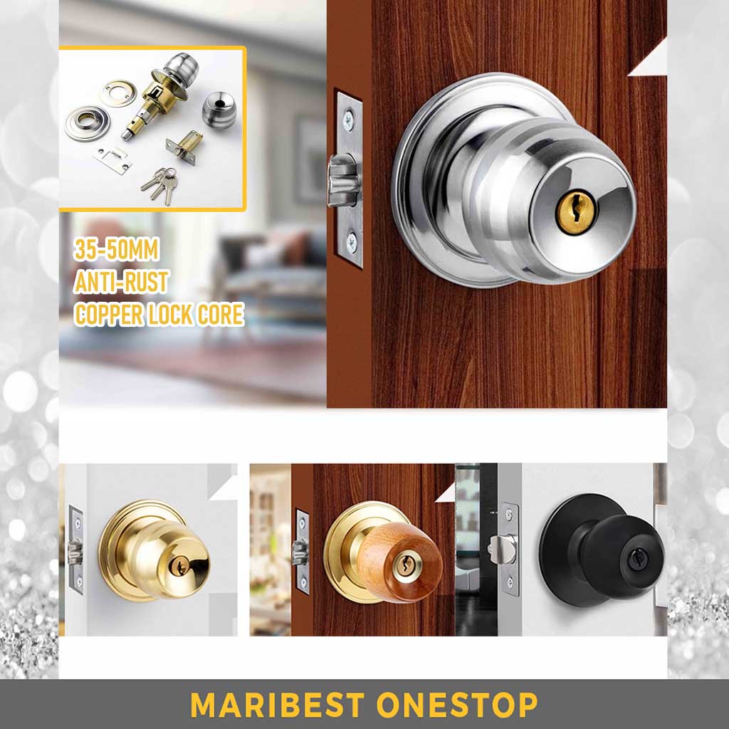 Cylindrical Door Knob Lockset Stainless Steel Gold Wooden Round Ball