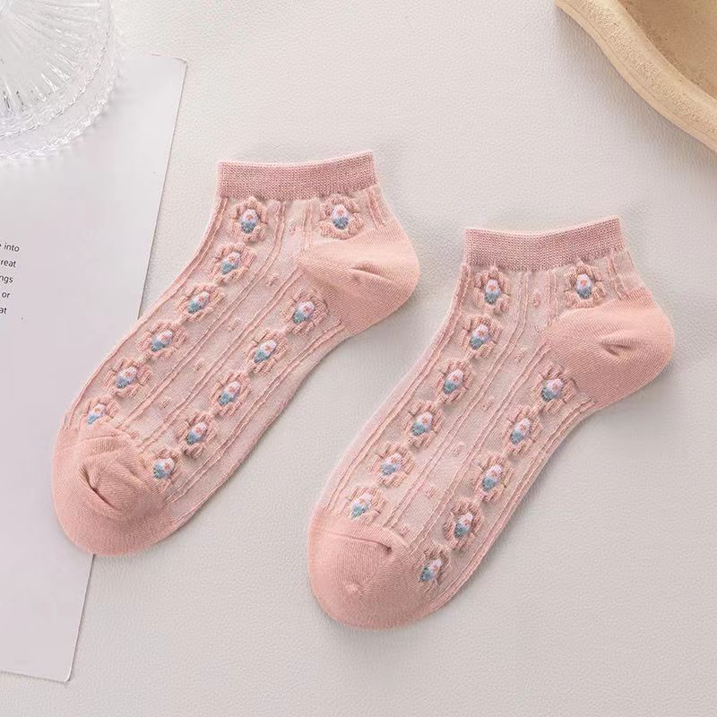5 pairs Pink socks Female's spring and autumn girl's cute pink Harajuku ...
