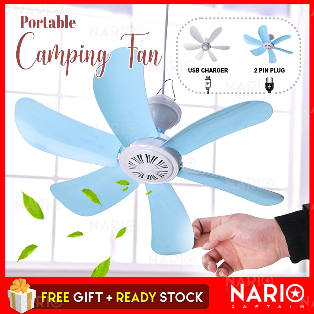 NARIO Powerful Mini Ceiling Fan Portable Camping Fan 6 Blade Hanging ...