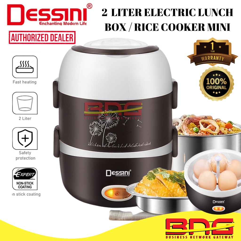 DESSINI 2L Rice Cooker Mini Periuk Nasi Elektrik Electric Lunch Box Non Stick Stainless Steel