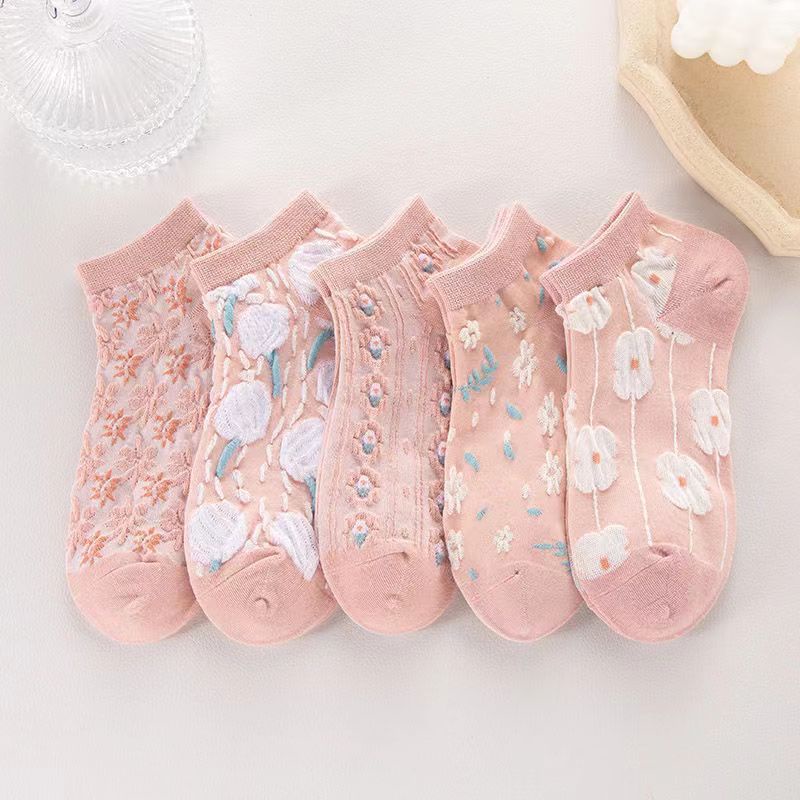 5 pairs Pink socks Female's spring and autumn girl's cute pink Harajuku ...