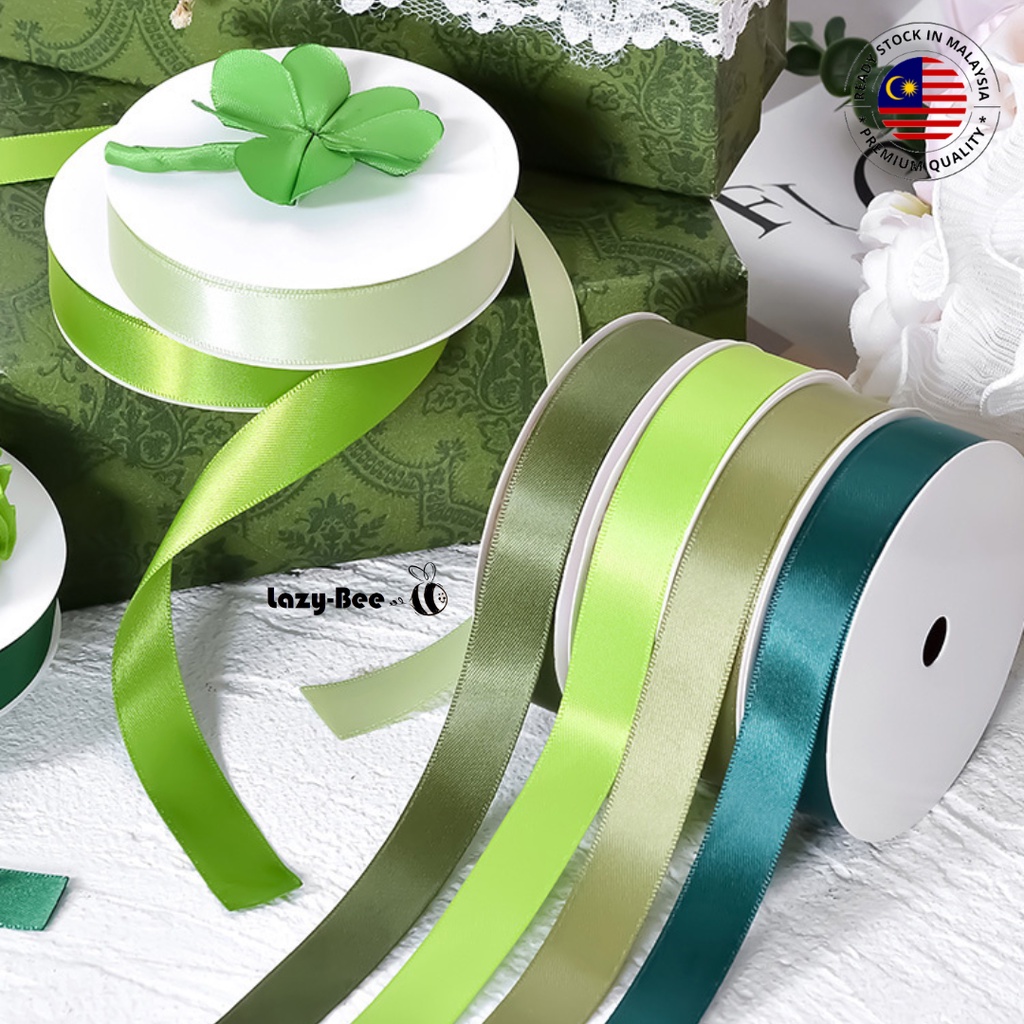 GREEN HIJAU 5 Meter 2.5cm 3.8cm 5cm Premium Double Faced Satin Ribbon ...