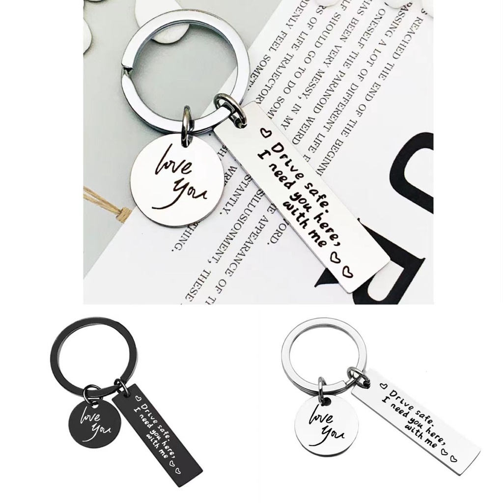 "Drive Safe I Need You Here With Me" Personalized Keychain - 26 Letter Name Keychain Gift For Boyfriend, Husband, Driver