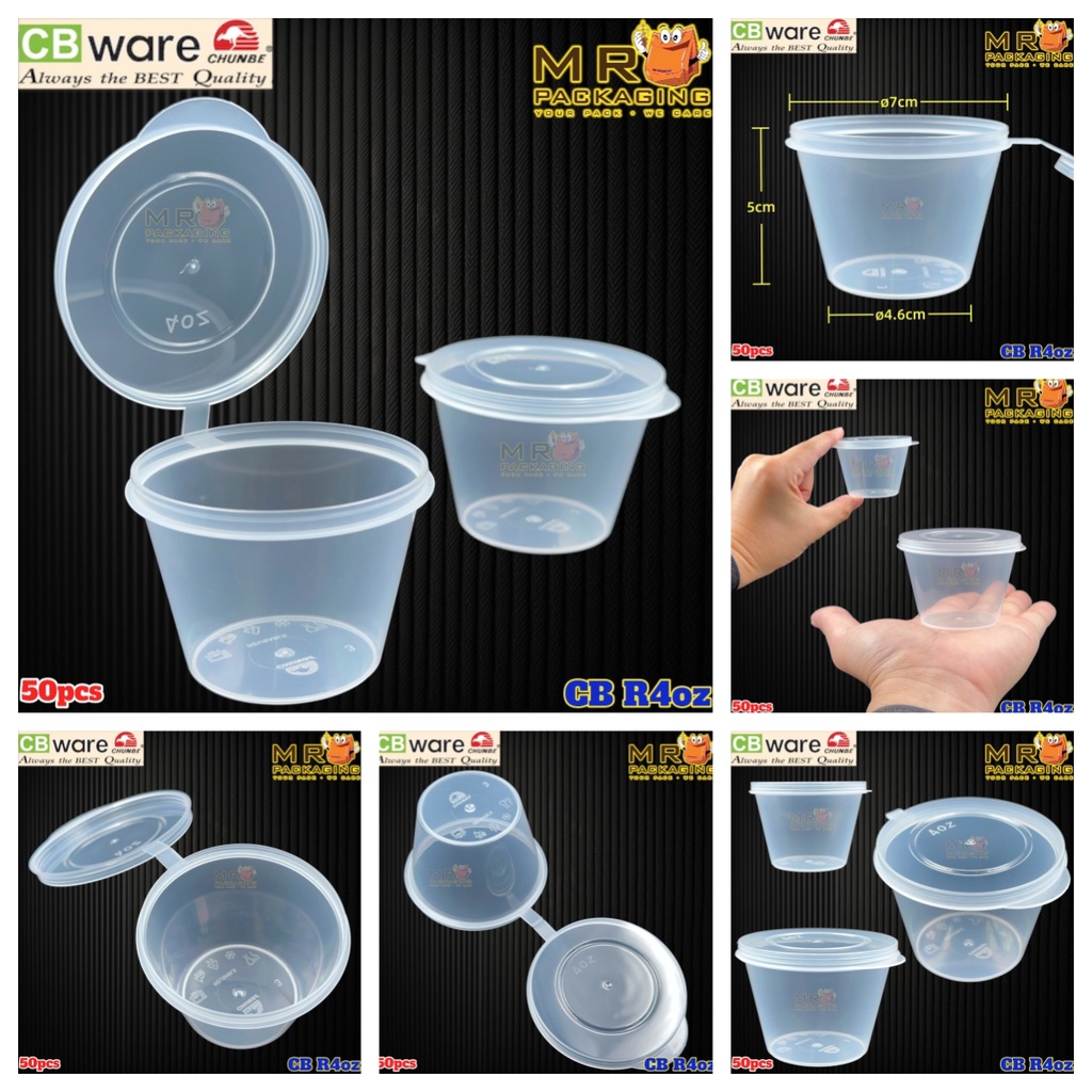 4oz Round Disposable Plastic Food Container Hinged Lid [ 50pcs± ] 4 oz ...